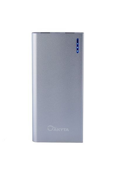 Akyta Baterie externă 12000 mAh, Akyta, carcasă elegantă din aluminiu, argintie, cu LED pentru nivelul de încărcare