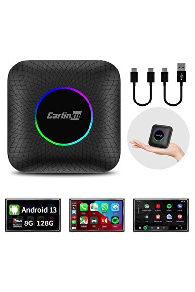 carlinkit Newest Android 13.0 Ai Box LED, 8+128GB with Qualcomm 8-cores, 3-in-1 Wireless CarPlay/And