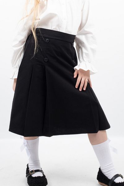 Vauva Girls School Skirt Button Detailed Poplin School Skirt for Ages 6-11