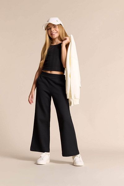 DeFacto Wide Leg Waffle Black Girl's Pants E8293A8/Bk81