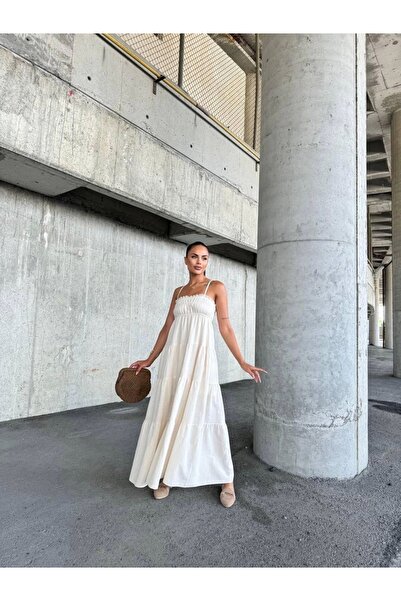 hibiscus Dantelli askılı keten elbise s4310