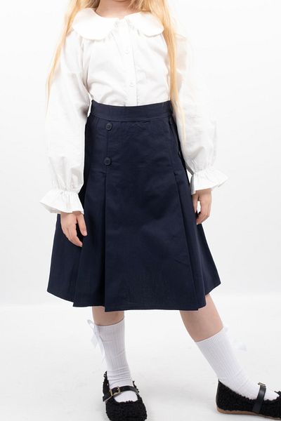 Vauva Girls School Skirt Button Detailed Poplin School Skirt for Ages 6-11