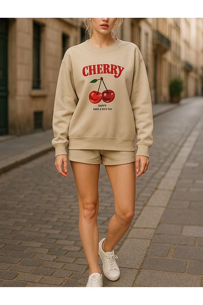 uyguntarz Unisex Happycherry Design Printed Sweatshirt