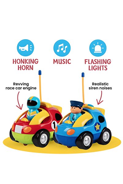 Yelajoy 2 Pack Cartoon Remote Control Police Cars, Radio Control Toys for Kids, Gifts for Kids