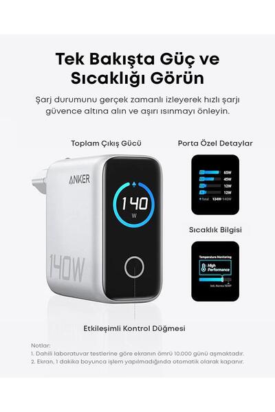 Anker Laptop Şarj Cihazı (140W, 4 Port, PD 3.1) ve 240W USB-C – USB-C Kablosu (1.5 m) - Açık Gri - B2697