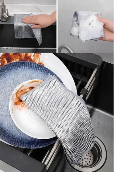 AYGÖREN HOME Practical Multi-Purpose Stainless Wire Dishcloth Dirt Rust Remover Magic Cleaning Cloth Double Layer 1 PC