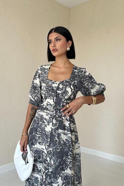 modamtn Black Buttoned Front Sweetheart Neckline Dress