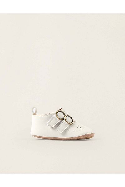 Ziddy Ballet Flats with Touch-Fastening Buckles for Newborn Girls, White