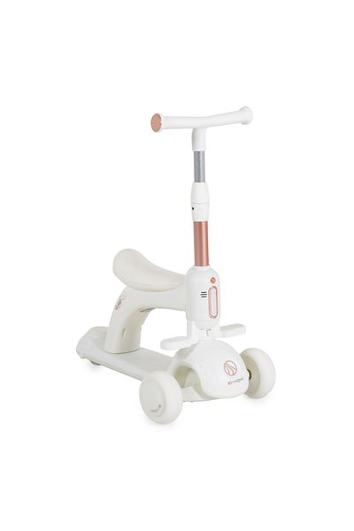 byox Velvet Royal White 2in1 children's scooter with removable seat, built-in footrest,