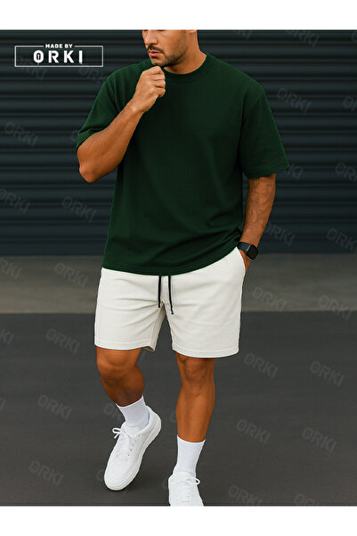 EFFRENATU Orki Power Fit – Oversize Forest Green T-Shirt & White Shorts Set