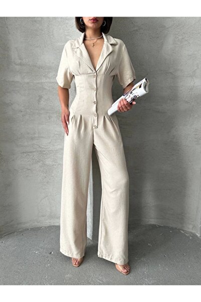 hibiscus Long Linen Jumpsuit S 255059