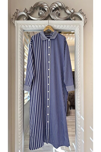 Invee Çizgili Uzun Gömlek - Lacivert