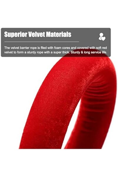 Generic Velvet Stanchion Rope with Chrome Hooks, 1.5m, Red