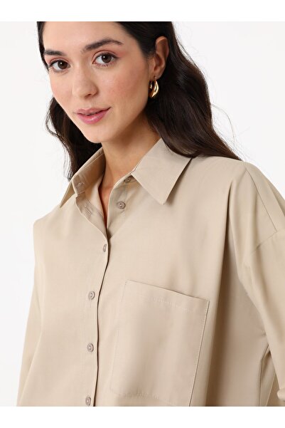 Benin Cep Detaylı Arkası Uzun Poplin Tunik - Acik vizon -