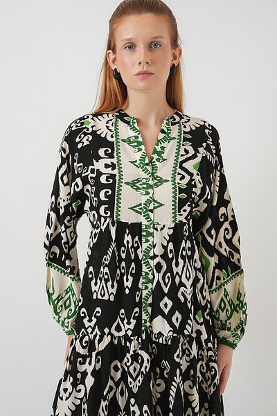Bigdart Rochie lungă hijab cu model pentru femei 2585 - Negru - Verde