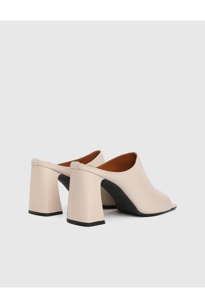 İLVİ Shirley Genuine Leather Beige Women's Heeled Slippers