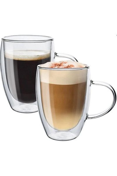 Wilmax Set 2 Cani din sticla termorezistenta, pereti dubli, 450 ml