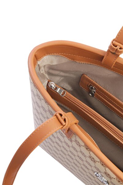 CENGİZ PAKEL Cengiz Pakel Monogram Women's Hand - Shoulder Bag - 7602 - Mink/Tan