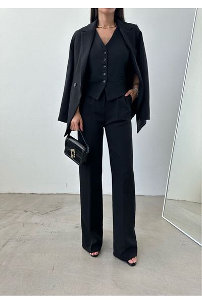 Moda İkra jacket vest palazzo pants 3-piece suit
