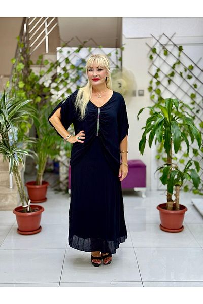 Punta Otantik Vl7010 Gathered Half Sleeve Voile Dress Black