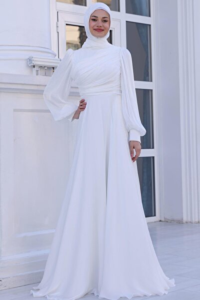Esilanur Bahar Tesettür Abiye Ekru