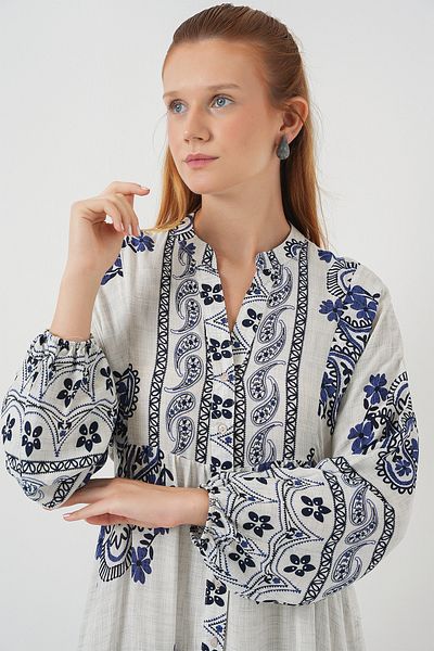 Bigdart Women's Patterned Long Hijab Dress 2585 - F.Navy Blue