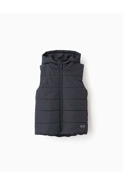 Ziddy Padded Gilet with hood for boys, dark grey