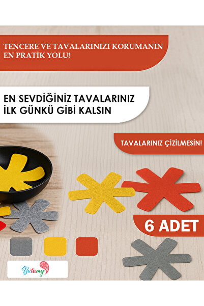 3 Renkli Tencere, Tava ve Borcam Koruyucu Keçe 6 Adet Set 25x25 CM