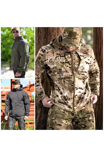 Lion camo Softshell jacket made of fur-lined wool "FIGHTER" windproof water-repellent Outdoor detachable hood