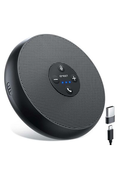 eMeet USB Speakerphone, M 1A Zoom Certified AI Mics 360°Voice Pickup USB Type C-A Plug&Play C