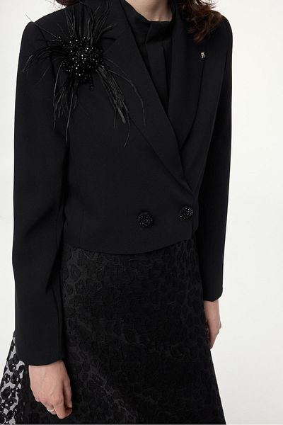 Zühre Patterned Skirt Jacket Black Double Suit Tk-1513