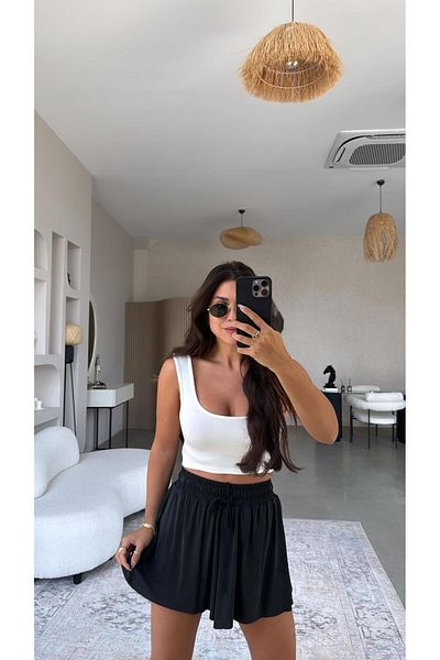 Buket Teke Anthracite Silk Texture Shorts Lined Sports Skirt