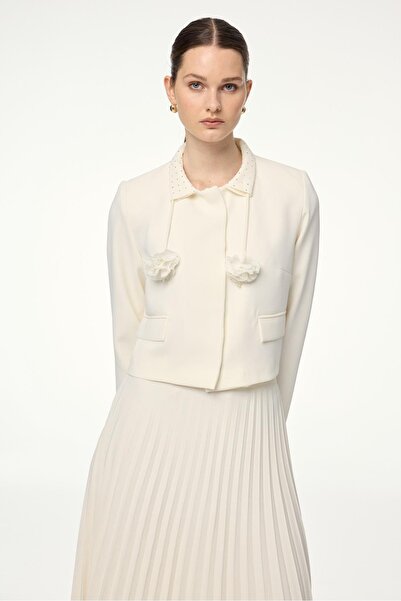 Zühre Accessory Detailed Ecru Double Suit Tk-1633