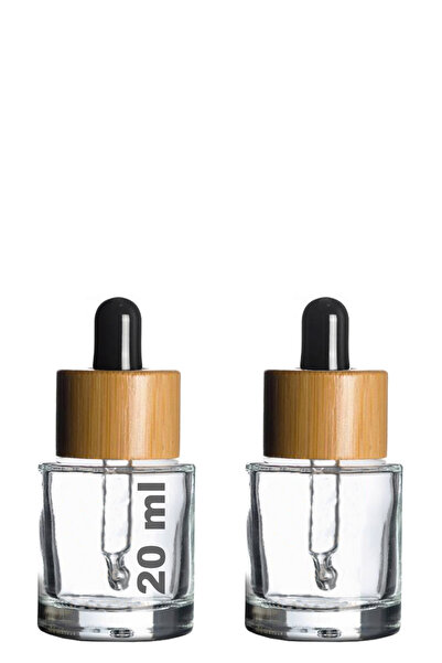 Afracam 20 ml Şeffaf Cam Damlalıklı Serum Şişesi 20 Cc Bambu Kapaklı Ahşap Dr...