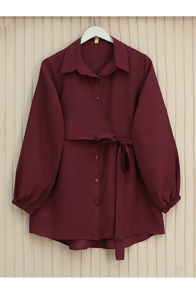 Modamorfo Cross Tie Sleeve Elastic Button Shirt - Burgundy