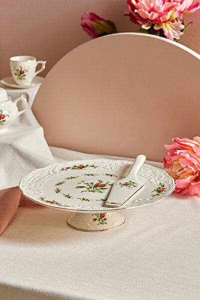 Karaca Vintage Rose 2 parça Spatulalı Kek Servis Seti 30 cm Krem