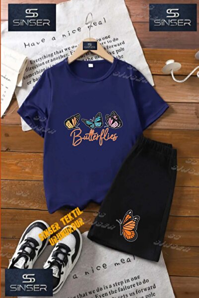 SS SİNSER Children's Unisex “Kelebek 3Lu Yazi Ustnde“ Special Printed Crew Ne...