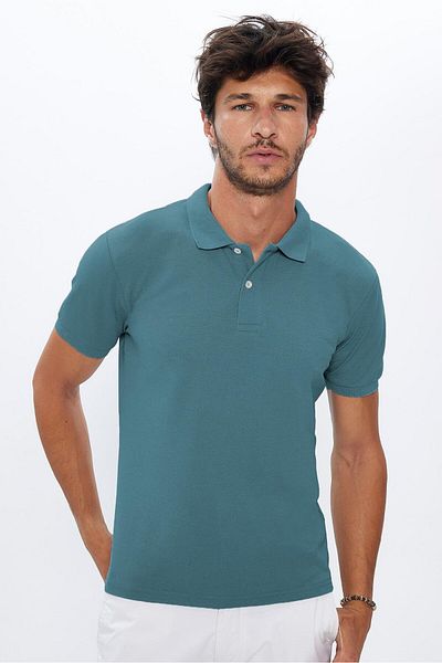 Tudors Men's Slim Fit Slim Fit Cotton Soft Texture Cool Holding Fabric Plain Pique Blue Polo Collar T-Shirt
