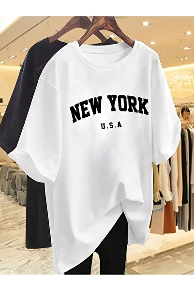 SVART WEAR Νέα Υόρκη ΗΠΑ Ψηφιακό με τύπωμα 100% βαμβάκι oversized Αστείο μπλο...