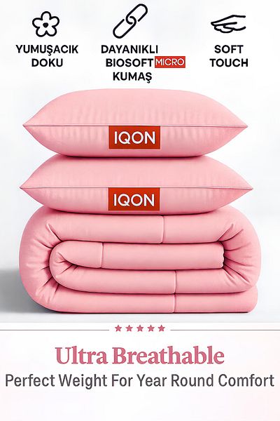 İQON Microfiber Soft Silicone Double Quilt Pillow Set Pink