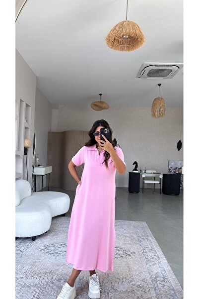 Buket Teke Μακρύ φόρεμα με ροζ γιακά