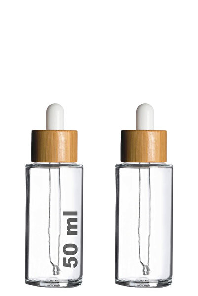 Afracam 50 ml Şeffaf Cam Damlalıklı Serum Şişesi 50 Cc Bambu Kapaklı Ahşap Dr...