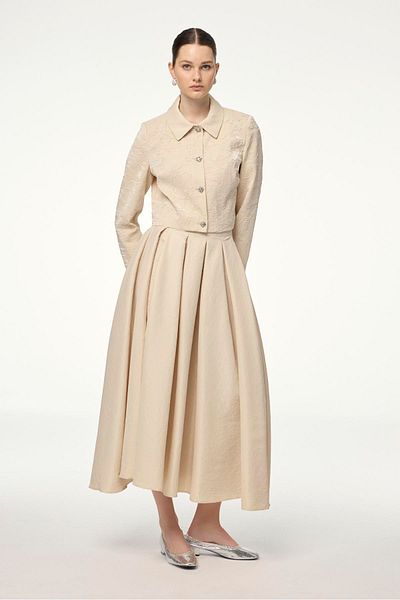 Zühre Textured Jacket Skirt Ecru Double Suit Tk-1656