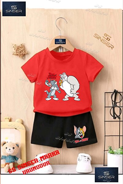 SS SİNSER تي شيرت مطبوع برقبة دائرية للأطفال للجنسين "TOM AND JERRY DOG" - طق...