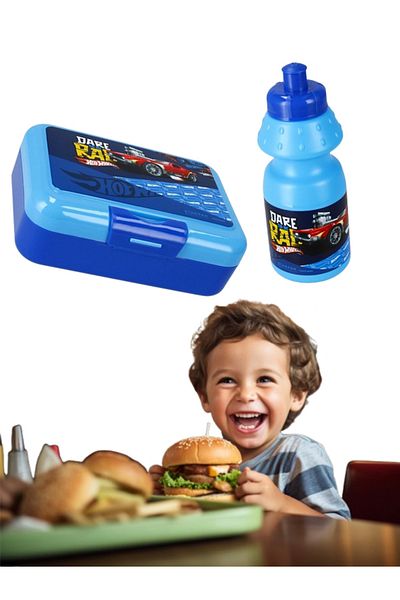 Starpak Set cutie de prânz + sticlă apă 350 ml, Hot Wheels , plastic alimentar, – Albastru