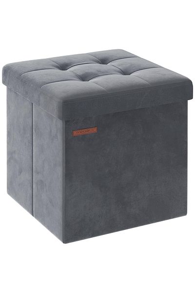 SONGMICS Scaun pliabil cu spațiu de depozitare, tapițerie din catifea, structură din MDF, 38x38x38 cm, gri