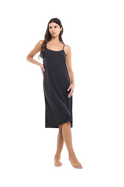 R&B Lace Trim Strappy Nightdress with Scoop Neck