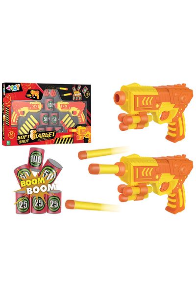 GLOBO Set of 2 soft bullet pistols, 6 score-point cans, 12 bullets included