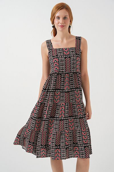 Bigdart Women's Patterned Strap Midi Dress 2577 - Black