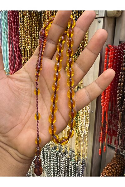 Öyküm accesory سبحة صلاة إمامي هيتام مطرزة باللون الكهرماني البودرة من الأكريليك